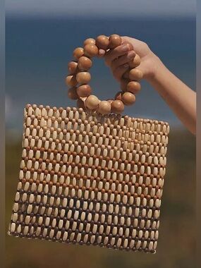 L*Space Riley Beaded Bag With Wooden Handle Summer Bag Vacation bag